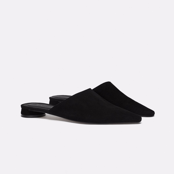 ZARA BLACK 100% LEATHER MULES sz 38 (US 7.5) - Picture 1 of 4